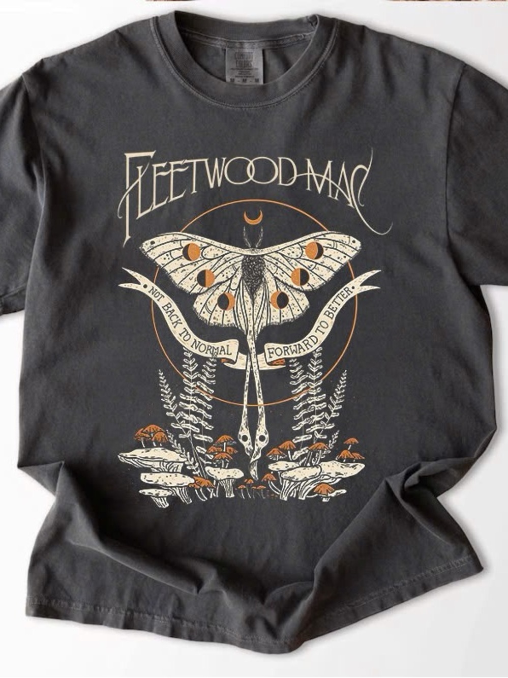 Comfort Colors Charcoal Fleetwood Mac Moth & Mushroom Graphic Tee